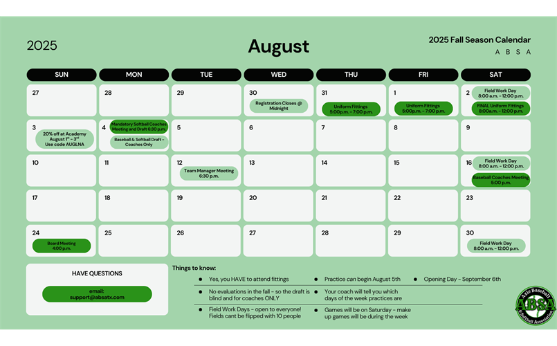 AUGUST CALENDAR